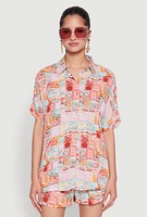 Womens Post Card Destination Print Shirt, Multi, Size L