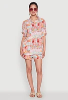 Womens Post Card Destination Print Shirt, Multi, Size L