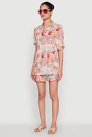 Womens Post Card Destination Print Shirt, Multi, Size L