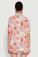 Womens Post Card Destination Print Shirt, Multi, Size L