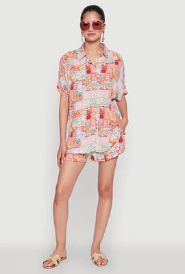 Womens Post Card Destination Print Shorts, Multi, Size XL