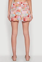 Womens Post Card Destination Print Shorts, Multi, Size XL