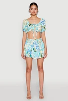 Womens Printed Smock Waist Tiered Skort, L
