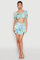 Womens Printed Smock Waist Tiered Skort, Blue, Size M