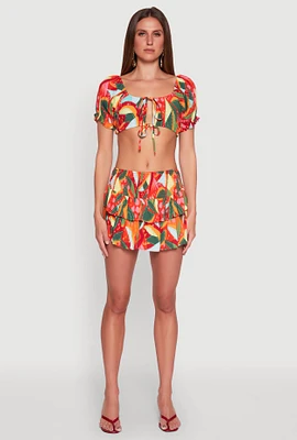Womens Printed Smock Waist Tiered Skort, Multi, Size M