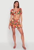 Womens Printed Smock Waist Tiered Skort, Multi, Size M
