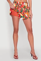Womens Printed Smock Waist Tiered Skort, Multi, Size M