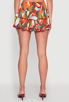 Womens Printed Smock Waist Tiered Skort, Multi, Size M