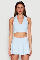 Womens Polo Collar Sports Bra Top, Blue,