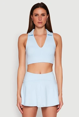 Womens Polo Collar Sports Bra Top, Blue, Size S