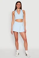 Womens Polo Collar Sports Bra Top, Blue,