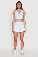 Womens Polo Collar Sports Bra Top, Blue,