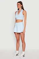 Womens Polo Collar Sports Bra Top, Blue,