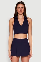 Womens Polo Collar Sports Bra Top, Blue,