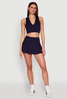Womens Polo Collar Sports Bra Top, Blue,
