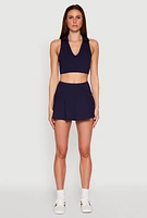 Womens Polo Collar Sports Bra Top, Blue,