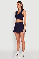 Womens Polo Collar Sports Bra Top, Blue,