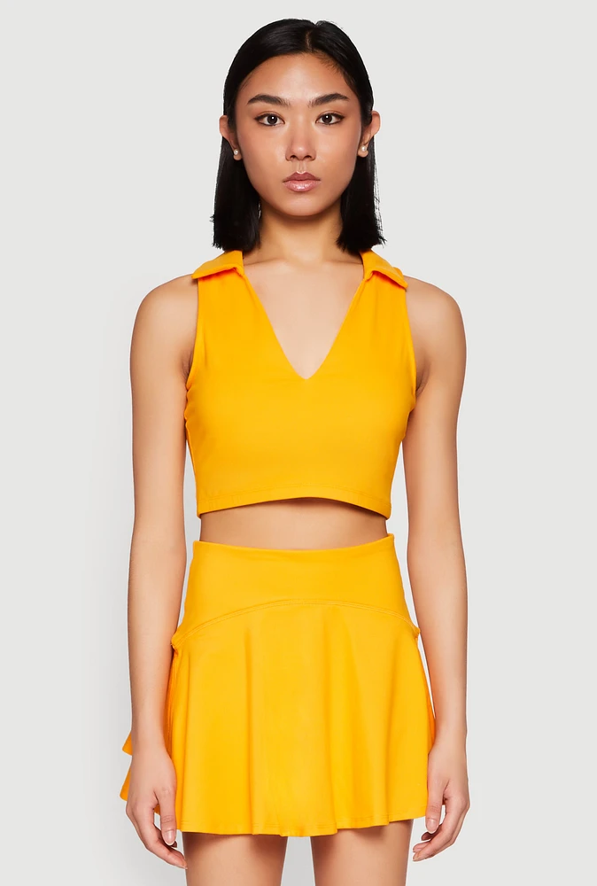 Womens Polo Collar Sports Bra Top, Yellow, Size M