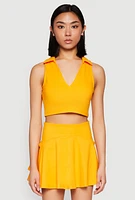 Womens Polo Collar Sports Bra Top, Yellow, Size M