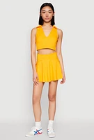 Womens Polo Collar Sports Bra Top, Yellow, Size M