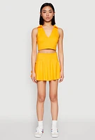 Womens Polo Collar Sports Bra Top, Yellow, Size M