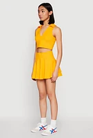 Womens Polo Collar Sports Bra Top, Yellow, Size M