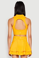 Womens Polo Collar Sports Bra Top, Yellow, Size M