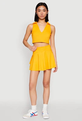 Womens Tiered Back High Waist Skater Skort, Yellow, Size S