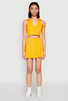 Womens Tiered Back High Waist Skater Skort, Yellow, Size S