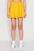 Womens Tiered Back High Waist Skater Skort, Yellow, Size S