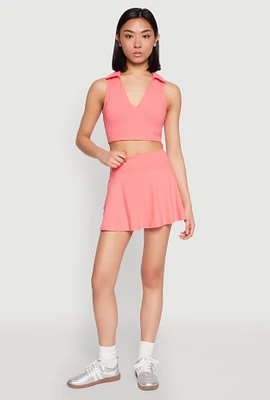 Womens Tiered Back High Waist Skater Skort, Orange, Size L
