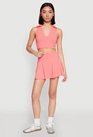 Womens Tiered Back High Waist Skater Skort, Orange, Size L
