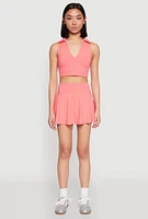 Womens Tiered Back High Waist Skater Skort, Orange, Size L