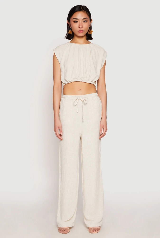 Womens Linen Wide Leg Pants,