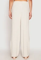Womens Linen Wide Leg Pants, Khaki, Size S