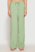 Womens Linen Wide Leg Pants, Green, Size S