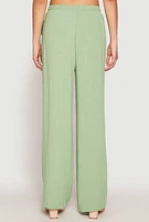 Womens Linen Wide Leg Pants, Green, Size S