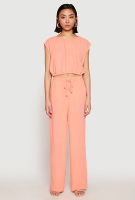 Womens Linen Wide Leg Pants, Pink,