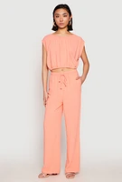 Womens Linen Wide Leg Pants, Pink,