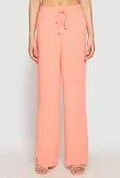 Womens Linen Wide Leg Pants, Pink,