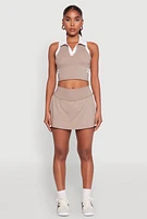 Womens Varsity Stripe Sleeveless Cropped Polo Top, Beige,