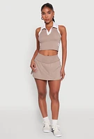 Womens Varsity Stripe Sleeveless Cropped Polo Top, Beige,