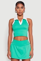 Womens Varsity Stripe Sleeveless Cropped Polo Top, Green, Size L
