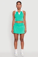 Womens Varsity Stripe Sleeveless Cropped Polo Top, Green, Size L