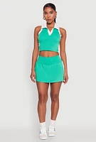 Womens Varsity Stripe Sleeveless Cropped Polo Top, Green, Size L