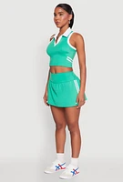 Womens Varsity Stripe Sleeveless Cropped Polo Top, Green, Size L