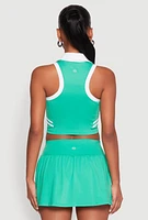 Womens Varsity Stripe Sleeveless Cropped Polo Top, Green, Size L