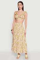 Womens Ruffle Sleeve Floral Print Bralette, Multi,