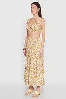 Womens Ruffle Sleeve Floral Print Bralette, Multi,