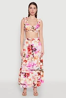 Womens Ruffle Sleeve Floral Print Bralette, Multi,